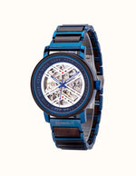 montre-de-luxe-avec-bois-et-metal-bleu