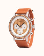 Montre en Bois Zébra avec Bracelet Cuir
