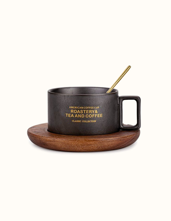 Tasse à café avec sous-tasse en bois x4