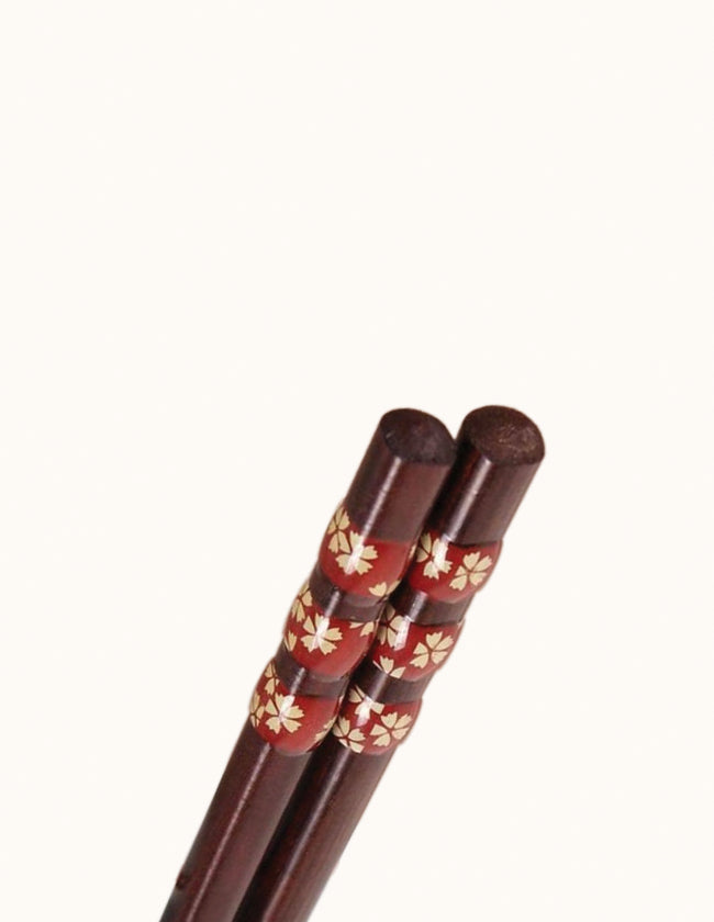 BEL-7643670129706-Baguettes En Bois 5 Paires De Baguettes Phoebe Zhennan  Impression Réutilisable Imprimé fleurs de cerisier noir D