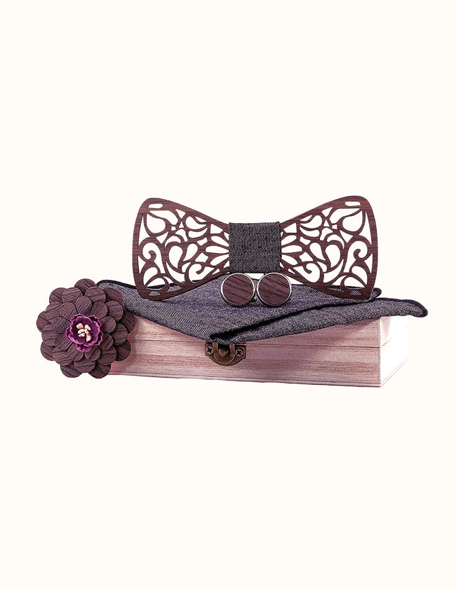 Coffret Cadeau Homme - Noeud Papillon En Bois Tony & Paul Bordeaux Et Pochette Assortie
