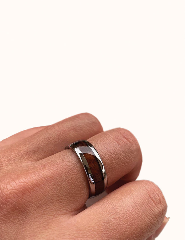 Bague en Tungstène Incrustée de bois Wood Collection