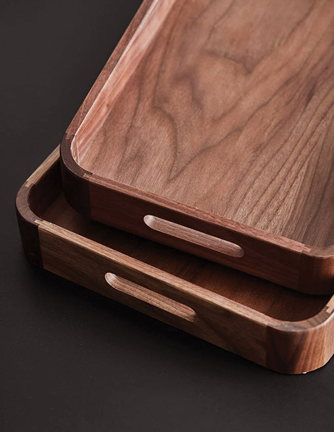 Plateau De Service En Bois Massif Avec Poignées - Grand Plateau Repas Décoratif 36x23cm Pour Cuisine, Salon Et Salle à Manger