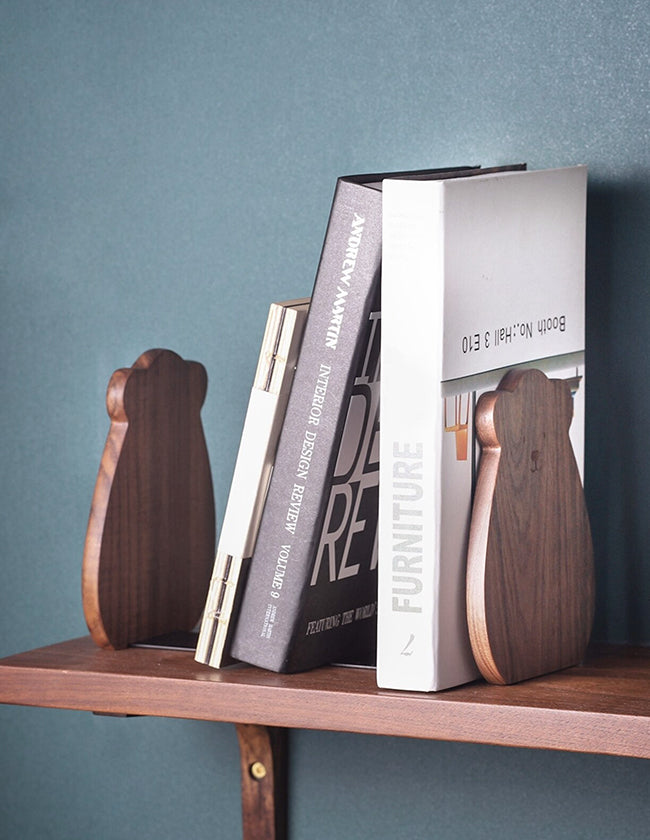 Paire De Serre-Livres Anciens En Bois Et Résine Rouge – Déco Vintage