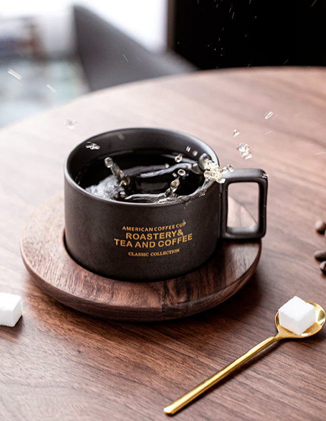 Tasse Café PPD Nordic Moods Avec Soucoupe Bois - 350 Ml - Porcelaine - Neuf